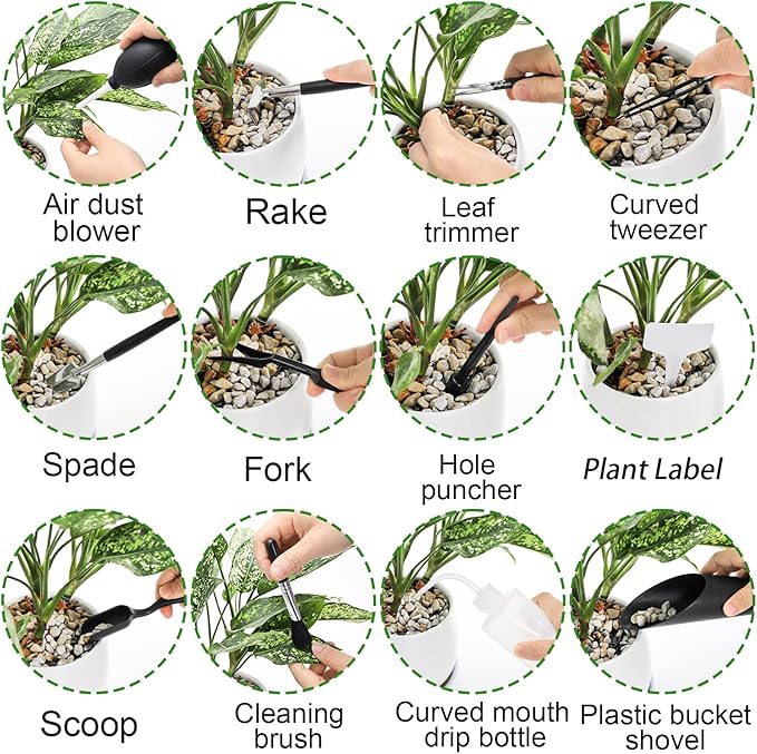 TOPZEA 30 Pcs Mini Succulent Gardening Tools Set, 19.7" Indoor Plant Repotting Mat with 29 Pcs Miniature Garden Hand Transplanting Tools, Succulent Bonsai Care Kit for Houseplant, Fairy Garden Care