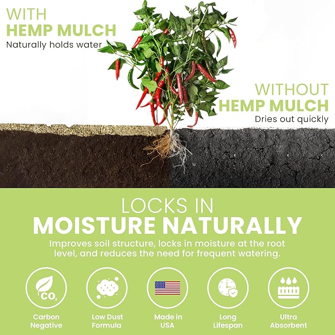 Garden Bed Organic Soil Conditioner - Hemp HURD Garden Mulch - Eco Friendly Potting Soil Aid - Moisture Retaining - Weed Suppressor - Perfect for Flowers & Vegetables - Grown in The US - 25 lbs.