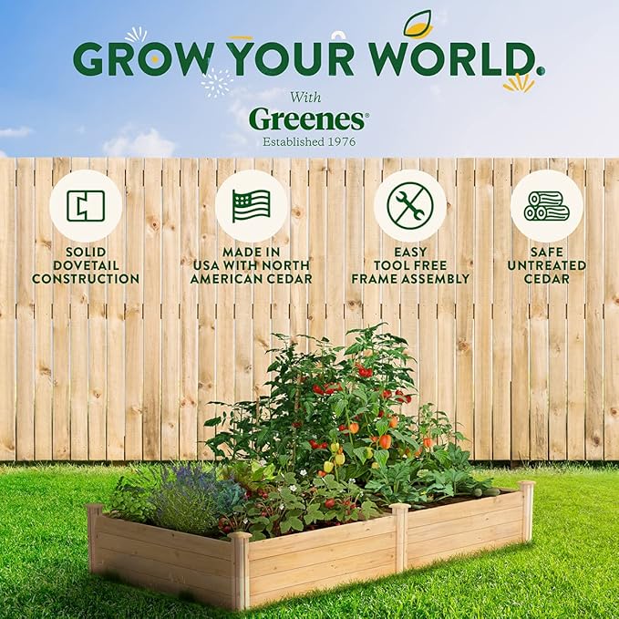 Greenes Fence Classic Cedar Raised Garden Bed, 4' x 8' x 14" (1/2" Thick) - Made in USA with North American Cedar