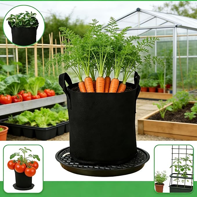 4 Pack 12 inch Self Watering Pot Base for Fabric Grow Bags, Self-watering Plastic Elevated Plant Saucer Stand, Automatic Bottom Tomato Watering Tray for 5 gallon fabric pots