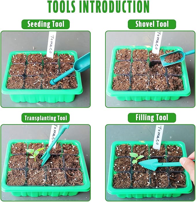 Seedling Starter Tray Kit with Upgraded Grow Light, 5 Pack Indoor Seed Plant Starter Set Kit with Grow Light for Seed Starting, 60 Cells Seed Germination Tray Kit with Humidity Domes