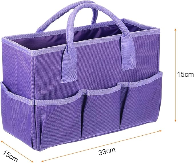 HARFINGTON Garden Tool Bag 12.99" x 5.91" x 8.66" Large Oxford Tote Bag with Pockets Gardening Plant Tool Organizer Storage Carrier Store for Outdoor Women Men, Purple