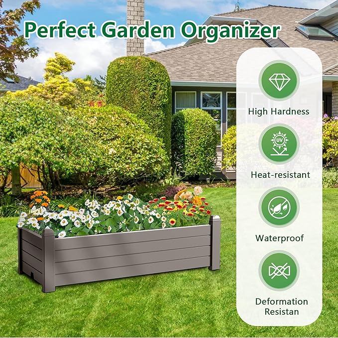 EasyUp Horticulture Garden Bed, Divisible Resin Planter Box for Backyard, Patio, Balcony, with 4 Legs(Gray,43.31 * 17.72 * 12.6)