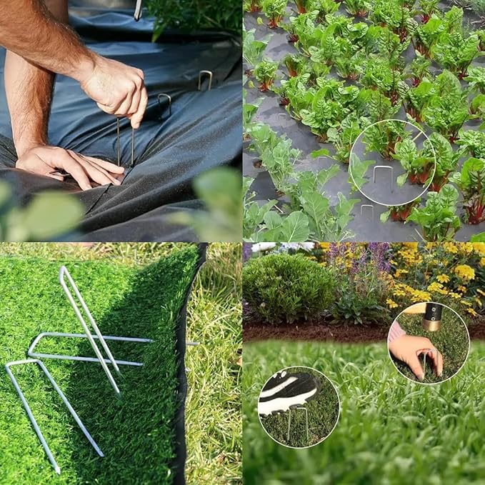 Galvanized Landscape Stakes Heavy Duty - Ground Staples for Weed Barrier, Irrigation, Fencing, Tarp | Anti-Rust Steel Garden Staples U-Shaped (6in-50pcs)