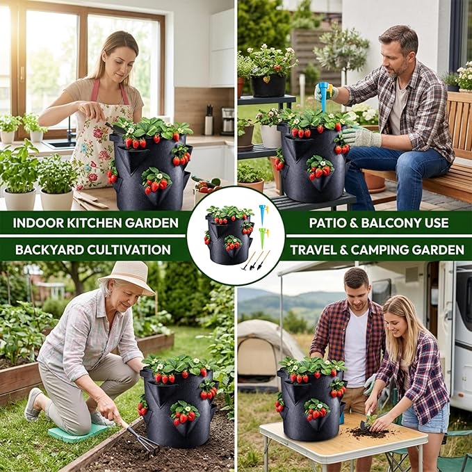 6-Piece Strawberry Planting Kit with Tool Set and Watering Devices, Potato Grow Bags,Potato Growing Containers for Garden Planting, Potato Bags for Growing Potatoes and Plant Cultivation