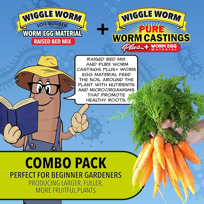 Combo Package - 4 Total 40-Pound Bags – Egg Material Raised Bed Soil Mix (3 Count) and Pure Worm Castings Plus Worm Egg Material Fertilizer and Amendment (1 Count)