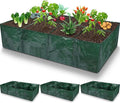 Woanger 4 Pcs Fabric Raised Garden Beds Planters 35 Gallon Plant Grow Bags with 8 Grid, Drainage Holes Vegetable Planter Rectangle Garden Containers for Vegetables Outdoor Fabric Pots for Flower Fruit