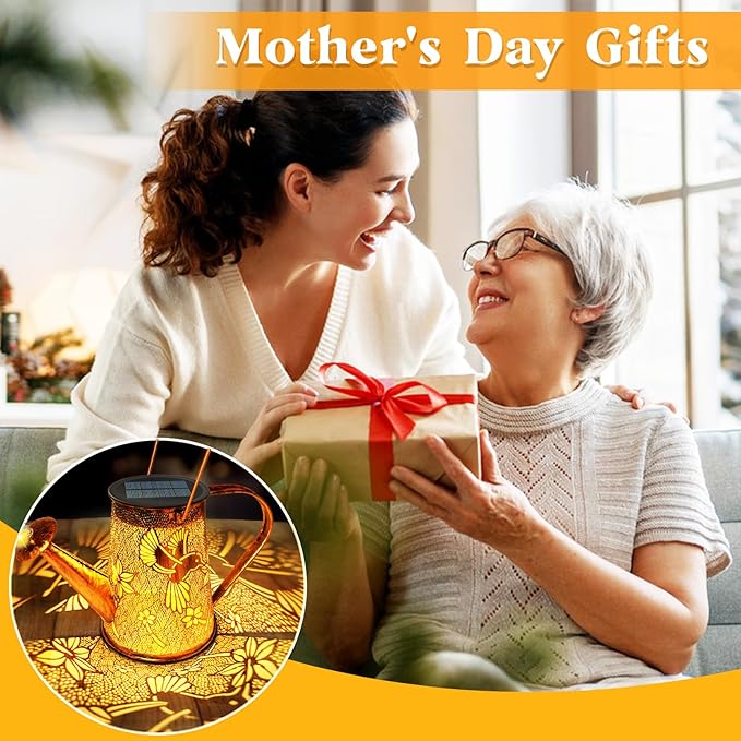 Solar Watering Can Lights, Hummingbird Gifts for Mothers Day Women Mom Grandma Birthday, Waterproof Outdoor Garden Decor Large Hanging Solar Lanterns Garden Lights for Porch Yard Flowerbed Pathway