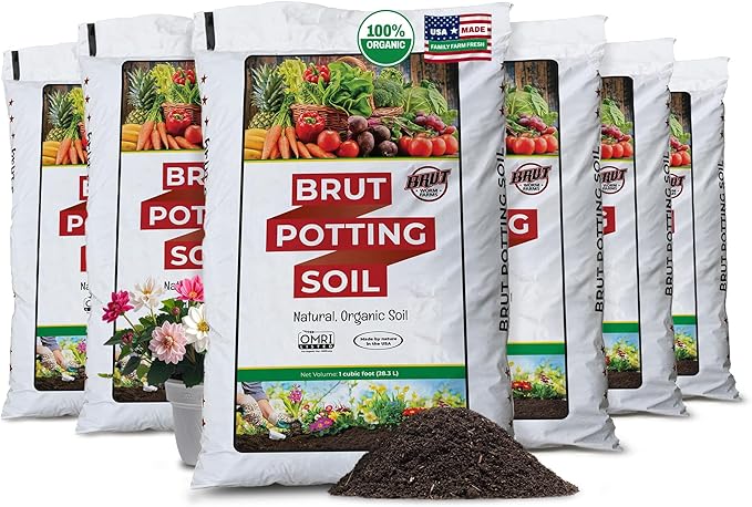 Brut Organic Potting Soil 1 CU FT – Premium Plant Soil with Organic Worm Castings, Trace Minerals & Perlite – Chemical-Free, Filler-Free – Ideal Potting Mix for Indoor & Outdoor Plants – Pack of 6