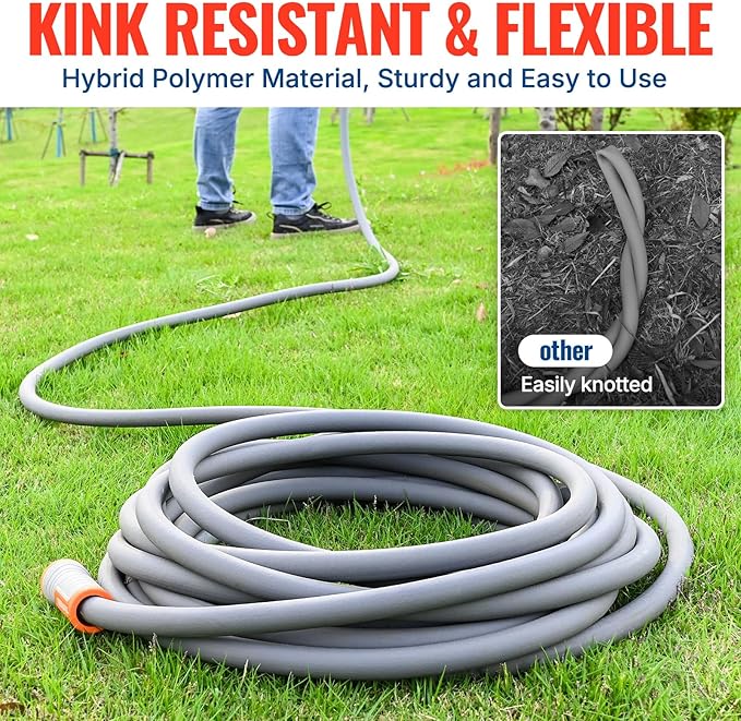 YAMATIC Short Garden Hose 5/8 in x 15 ft with Swivel Handle, Super Flexible Water Hose, All-weather, Lightweight, Burst 600 PSI, Gray