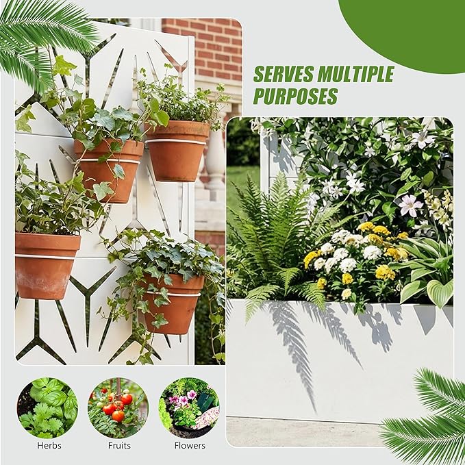 Casaphoria Metal Raised Garden Bed with Trellis, 59"x30"x12" Planter Box for Climbing Plants, Vegetables & Vines, Features Drainage Holes and Privacy Screen, White-Star