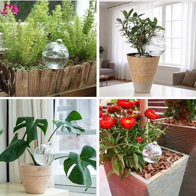 6 Pack Plant Watering Globes with Covers 17oz Self Watering Planter Insert, Plastic Water Bulbs, Indoor/Outdoor Plant Watering Devices for Automatic Drip Irrigation