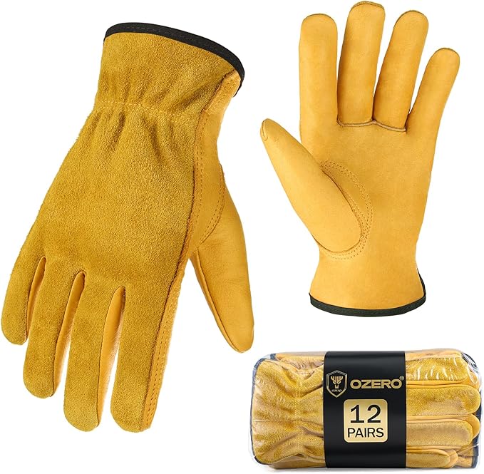 OZER 3 Pairs Women's Thorn Proof Gardening Gloves, Cowhide Leather Rose Pruning Gloves, Puncture & Cut Resistant for Yard Work, Bush, Blackberry & Cactus, Medium (Gold)