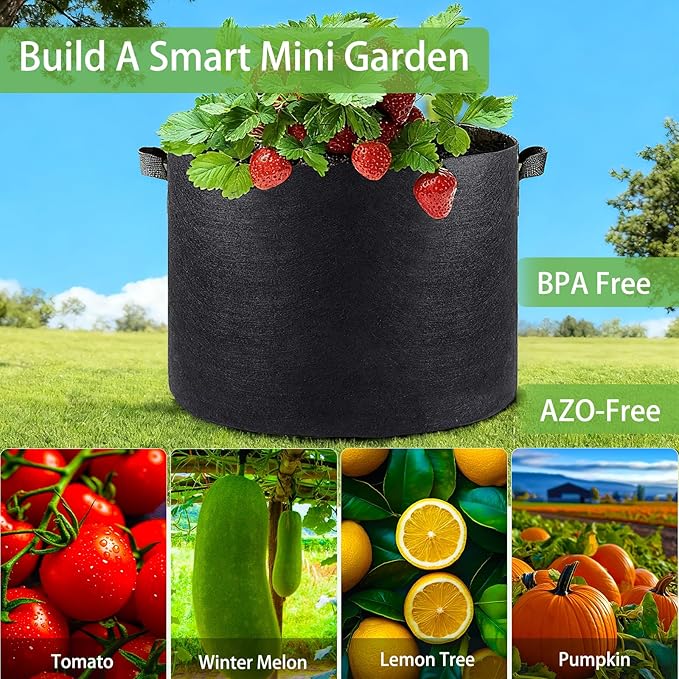 iGarden Grow Bags Tall,20 Gallon Grow Pots 5 Pack with Handles, Heavy Duty 320G Thickened Nonwoven Fabric Plant Bag for Vegetables, Black