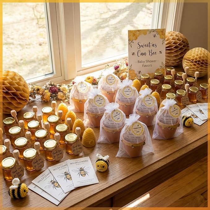 Ctosree 50 Sets Baby Shower Favors for Guests Sweet as Can Bee Seed Packets Include Self Adhesive Seed Packets Flowerpot Thank You Tags Organza Bags for Sweet Bee Baby Shower