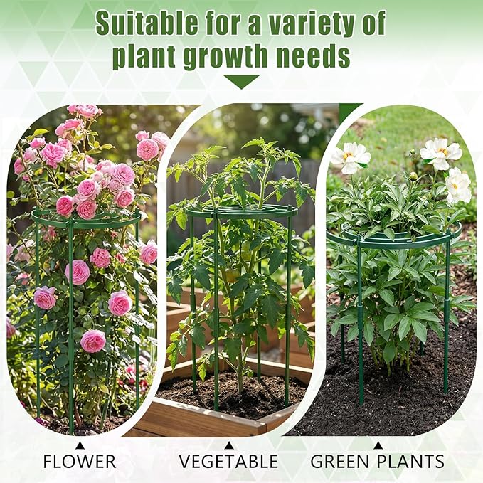 4 Pack Peony Cages and Supports, 11.8" D x 25" H Tall Plastic Plant Supports for Outdoor Plants, Peony Support Cage Flower Support Rings, Plant Support Ring for Rose Tomato Hydrangea Strawberry