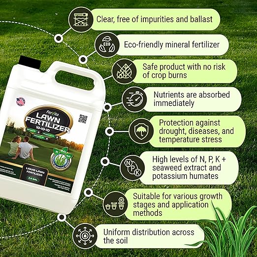 Liquid 10-10-10 Fertilizer for Lawn, Plants, Vegetables, Flowers - All Purpose Plant Food Outdoor & Indoor Plant Food - Balanced NPK Lawn Fertilizer with Nitrogen Potassium Phosphorus (1gal)