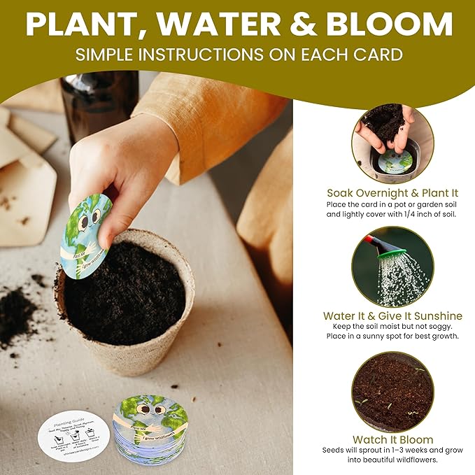 25 Plantable Seed Paper Earth Day Cards- Embedded with Wildflower Seeds, Earth Day Gift Decoration, Kids Craft, Educational Garden Party Favor, School Crafts, Easter Egg Filler- 2.5 inch Circles