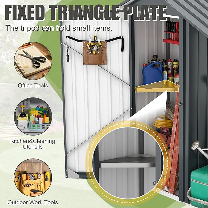 Waterproof 5'x2' Storage Shed with Open Firewood Rack, Heavy Duty 2-in-1 Lean-to Tool Storage Garden Cabinet with Internal Organizer Shelf, Lockable Door for Patio, Backyard, Lawn, Metal