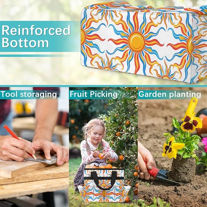 Garden Tool Bag Organizer Garden Tote Bag with Pockets Fire Sun Tool Storage Organizer Gardening Tool Kit Holder 13" x 6.8" x 2.8"