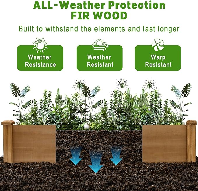 PetsCosset 8x2Ft Raised Garden Bed – Planter Box for Outdoor Plants, Fir Wood Garden Beds for Vegetable, Herb, and Flower Cultivation – Easy Assemble