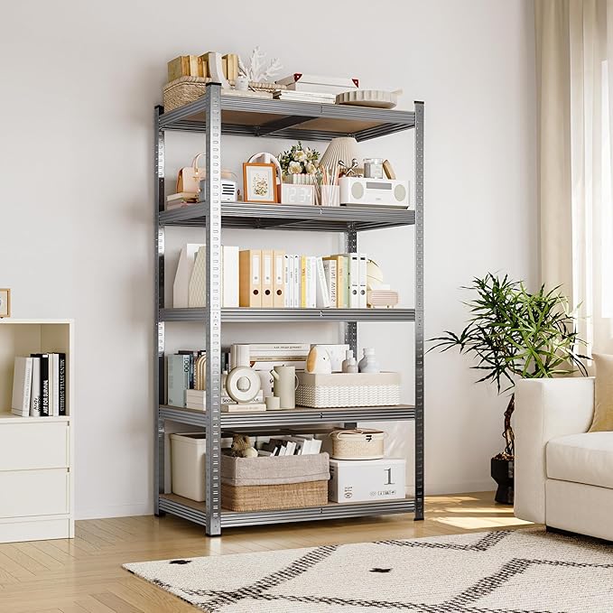 Yaheetech Storage Shelves, 5 Tier Heavy Duty Adjustable Metal Shelving Unit, Industrial Utility Rack for Garage Warehouse Pantry Closet (35.5 W x 16 D x 71 H Inches, Light Gray)