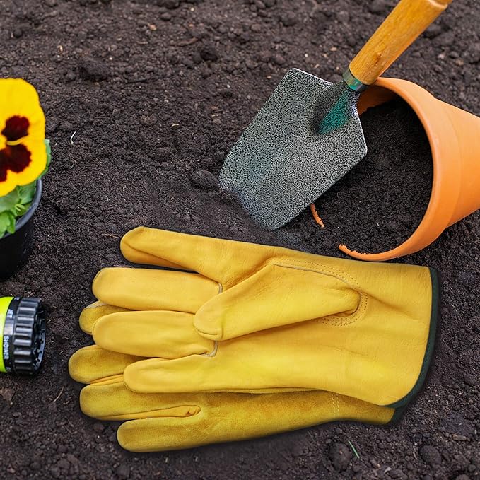 Patelai Leather Gardening Gloves - Thorn and Cut Proof Working Gloves for Women and Men - Breathable, Safety - Ideal for Gardening, Trucking, Welding (Medium)