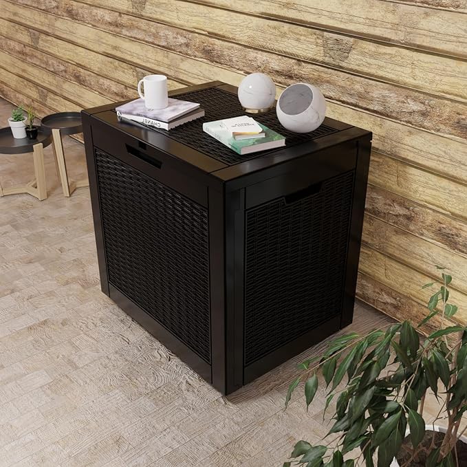 Vixzen 31 Gallon Resin Deck Box, Lockable Outdoor Storage Box for Patio Cushions Storage Furniture,Garden Tools, Pool Supplies, Weatherproof and UV Resistant（Black，31 Gallon）