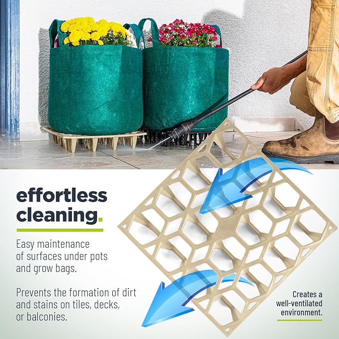 Plant Riser – Modular Pot Spacer for Grow Bags, Planters & Containers – UV-Resistant Drainage Tray for Airflow, Root Health & Cleaner Surfaces (Standard White, 5 Pack)