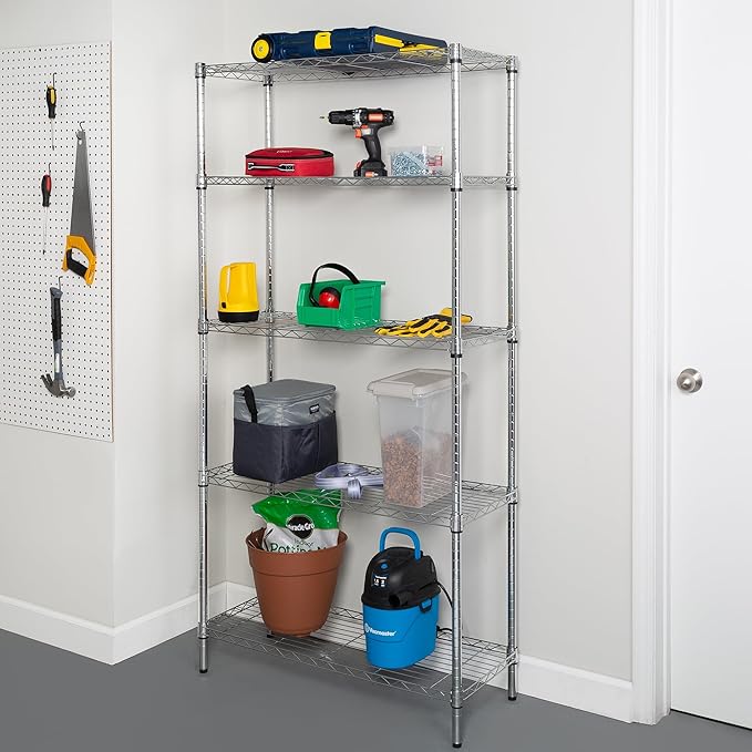 Honey-Can-Do 5-Tier Heavy Duty Adjustable Shelving Unit, 200-lb Per Shelf NSF Certified Metal Storage Rack, Chrome Wire Shelf for Garage Kitchen Pantry, 36 x 14 x 72 in