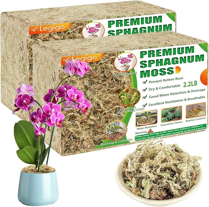 Legigo 4.4LBS Premium Sphagnum Moss for Plants- 80QT Natural Succulent Carnivorous Plant Moss Dried, Long Fiber Orchid Moss for Orchid Repotting Succulent Sarracenia Potted Plants Gardening & Reptiles