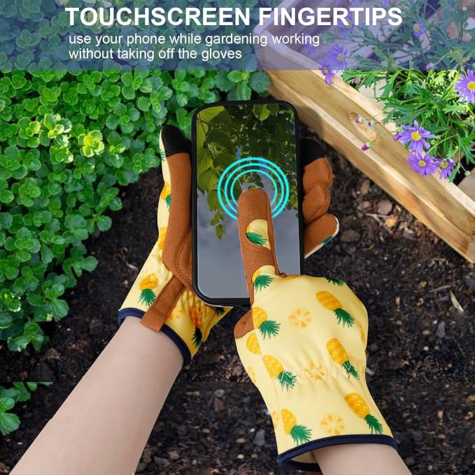 Leather Gardening Gloves for Women Thorn Proof Garden Gloves Touch Screen Working Gloves Gifts,M