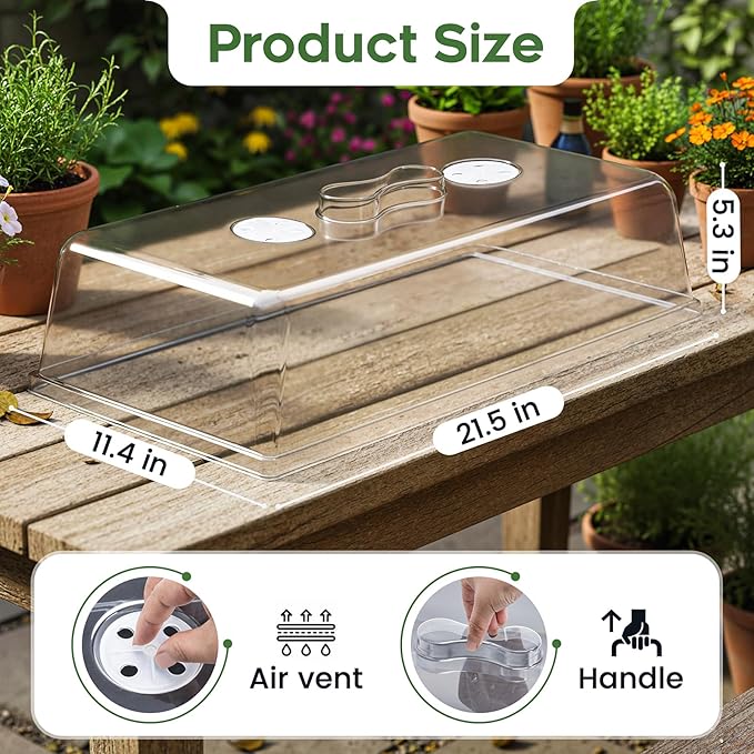 ZJP 20 Pack Heavy Duty 5" Humidity Dome for 1020 Seed Starter Trays – Clear Vented Propagation Cover & Cloning Lid for 10x20 Flats, Seed Starting & Germination