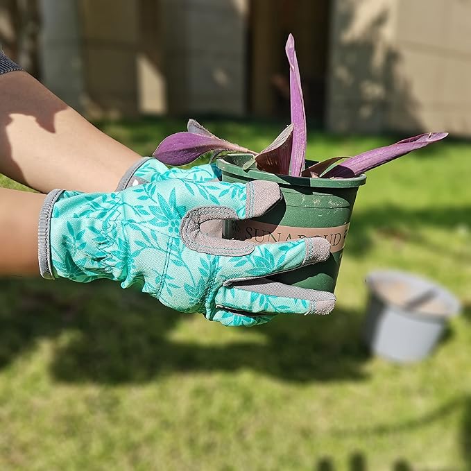 Leather Gardening Gloves for Women, Flexible Breathable Garden Gloves, Thorn Proof Working Gloves for Weeding, Digging and Pruning, Green, X-Small Fit Small Hand