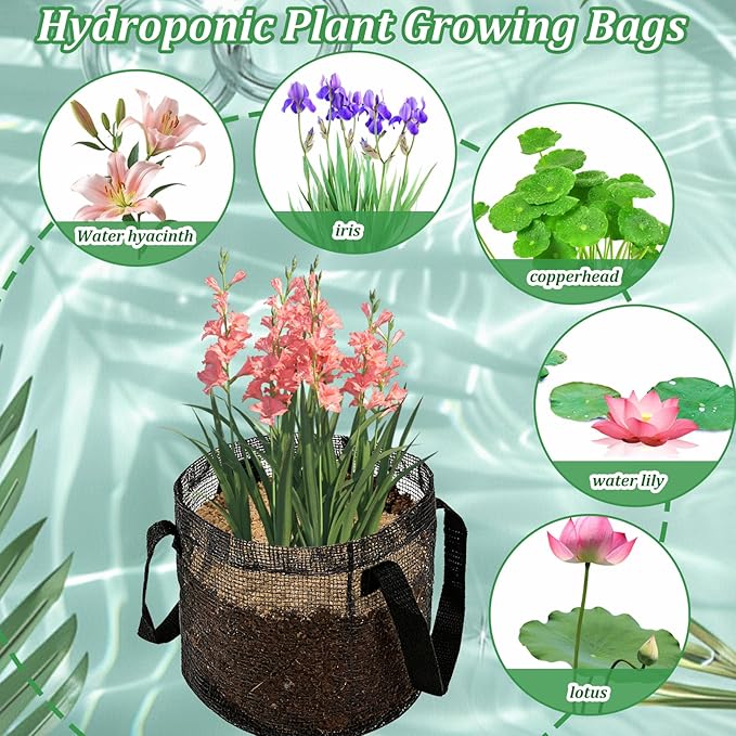 6PCS Mesh Aquatic Pond Plant Baskets, 2 Gallon Round Pond Planting Bags Aquatics Planter Pot Water Lily Growing Container with Handles for Lotus Bog Plant Garden Terrestrial Plants, 7.9" H x 7.9" Dia