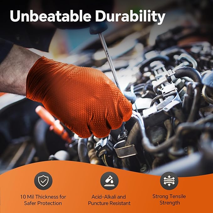 10mil Nitrile Gloves Thick,Industrial Disposable Gloves with Diamond Textured,Heavy Duty Mechanic Glove,Latex Free