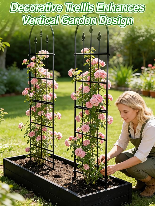 2 Pack Garden Trellis for Climbing Plants Outdoor - 16'' W x 59" H Large Rustproof Metal Plant Support Trellis, Decorative Panels for Climbing Rose, Clematis and Trumpet Vine