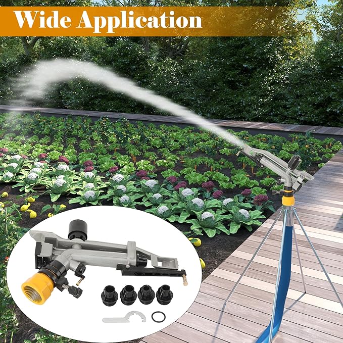 1.5" Agriculture Farm Irrigation Sprinkler Lawn Sprinkler Irrigation Spray Gun Large-Area Watering Spray 360° Rotary Farm Lawn Garden Irrigation Female Thread Aluminum Alloy with Nozzle Set