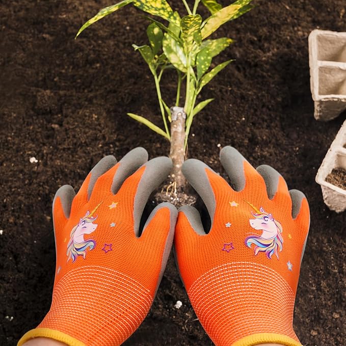WAWSAM Kids Gardening Gloves 3 Pairs Toddlers Rubber Coated Work Gloves Children Garden Gloves