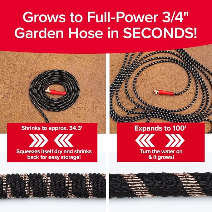 Pocket Hose 100 FT Copper Head Expandable Garden Hose with Pocket Pivot, No Tangles, AS SEEN ON TV, 360° Swivel, Tri-Tex Tubing, Force Field Jacket, Lead-Free, No-Kink, Anti-Burst w/APT