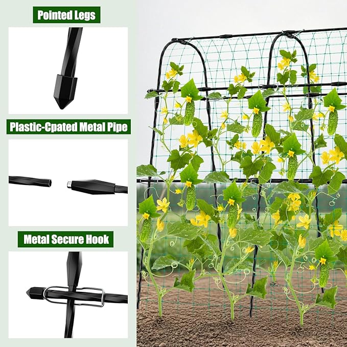 5ft Metal Cucumber Trellis for Raised Bed, Garden Arch for Climbing Plants, Black, Semicircular, Polyethylene Coated, Modern Style, Formal, Classic, Decorative