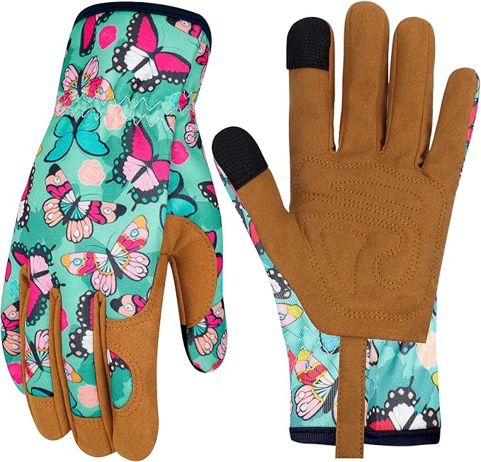 Leather Gardening Gloves for Women Thorn Proof Garden Gloves Touch Screen Working Gloves Gifts,M