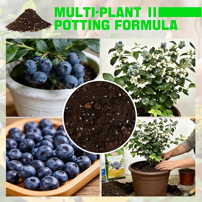 Blueberry Soil Mix 2qt- 100% Natural Organic Potting Soil for Blueberry Trees, Superior Drainage & Aeration, Ideal for Indoor & Outdoor Blueberry Plants