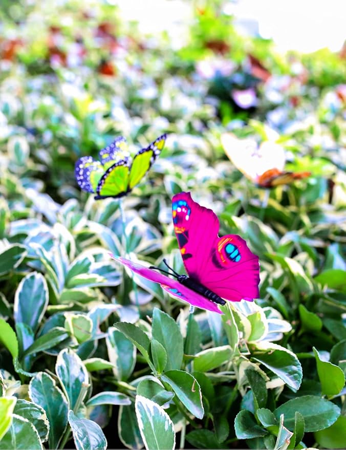 VGOODALL 50pcs Butterfly Garden Decorations, 11.5 inch Plastic Butterfly Stakes Ornaments Artificial Butterflies for Flower Bouquet Arrangements Crafts Outdoor Wall Patio Plant Yard Decor