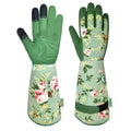 Garden Gloves, Long Sleeve Leather Gardening Gloves for Yard and Gardening Work, Gardening Gifts for Women, Cute, Comfortable, Durable, Green Print (Small)