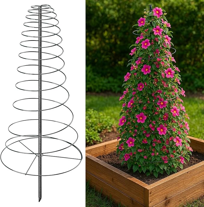 Spiral Frame Trellis for Climbing Plants Outdoor Indoor - 44" Adjustable Heavy Duty Metal Garden Plant Support with Anti-Wobble Screws,for Pole Beans,Tomato, Sweet Pea,Clematis,Potted Plants,Vine