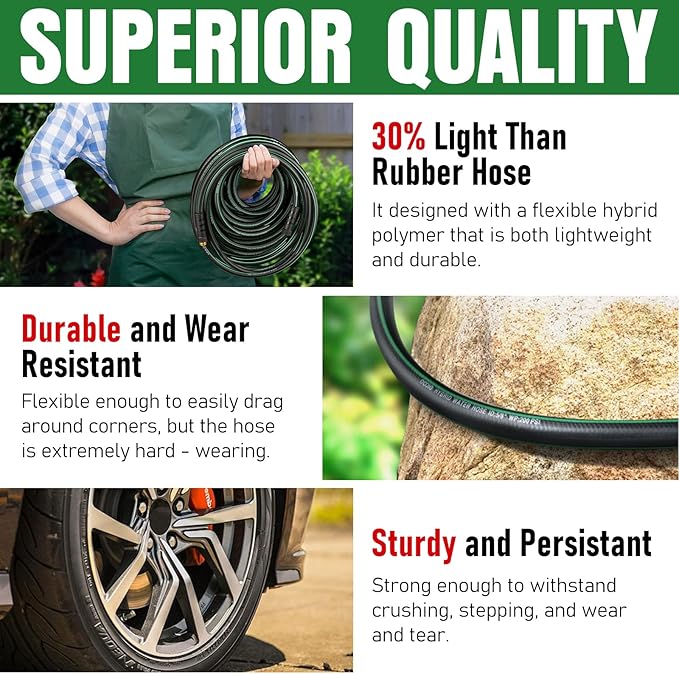 Heavy Duty Garden Hose 5ft, NON-EXPANDABLE Flexible Water Hose, Kink Resistant Lightweight Hybrid Hose, Leakproof Hose Male to Female Fittings