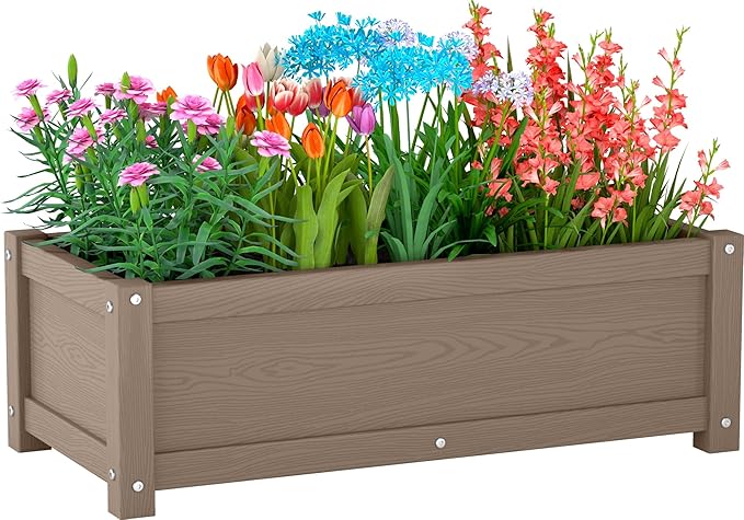 HDPE Raised Planter Box Outdoor,Rot-Resistant and Non-Cracking,Small Raised Beds for Gardening 29.5 * 14.4 * 9.8 in for Yard,Lawn,Outdoor Planter Boxes Rectangle with Drainage Holes Brown
