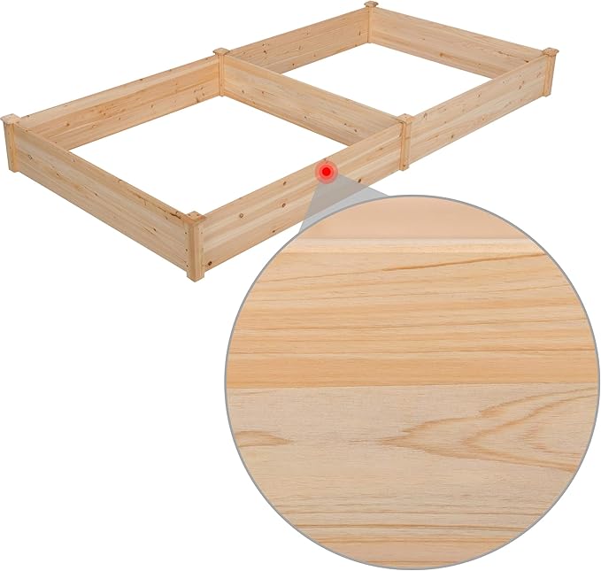 Topeakmart 8×4ft Horticulture Raised Garden Bed 93 x 48 x 10in Wooden Planting Box in Backyard/Patio Outdoor, Natural Wood 1