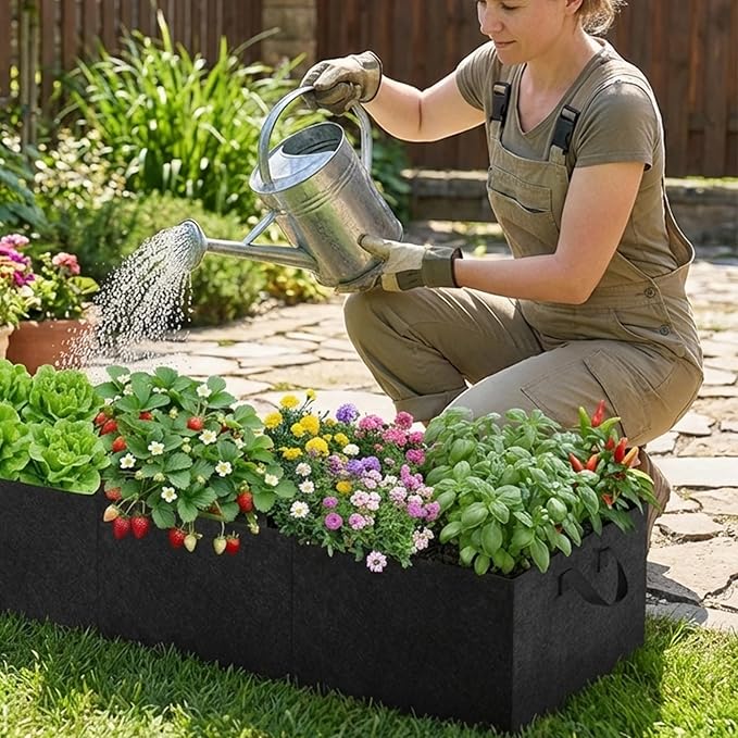 12x2x1ft Fabric Raised Garden Bed, 6 Grids Breathable Outdoor Planter Box Garden Growing Bags with Handle, Garden Grow Planter Bags Plant Bed for Growing Herbs Flowers and Vegetables